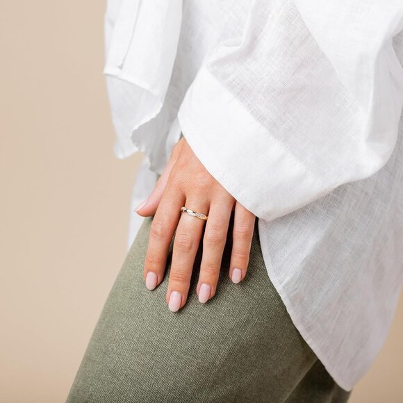 Women's 14K Gold Plated Cubic Zirconia Twisted Rope Eternity Band - Picture 2 of 6